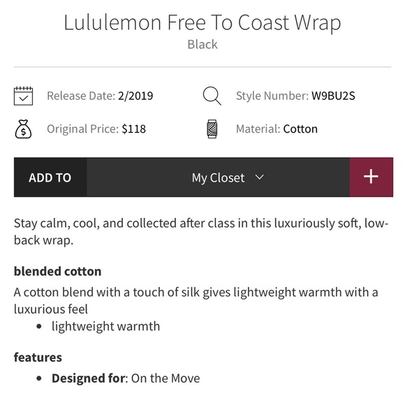 Lululemon Free To Coast Wrap Black Open Back NWOT one size fits all - Picture 10 of 10